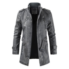Men's Mid-Length Casual Fashion PU Leather Jacket