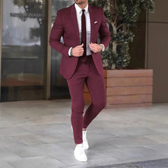 Two-piece Solid Color Slim-fit Coat Suit Pants