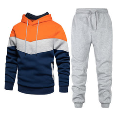 Fashion Colorblock Stitching Suit Hooded Running Outdoors Sports Cross-border Suit Men's Sweater
