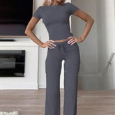 Casual Suit Short Sleeve Top And Trousers Homewear