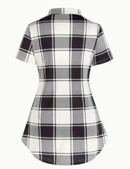 Unity AB Splicing Collar Turn-D2 In 1 Plaid Short-Sleeved T-Shirt
