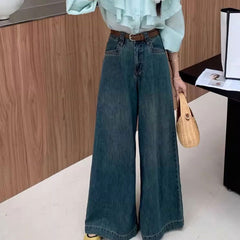 Large Wide-leg Jeans For Women, Loose Pear-shaped Retro Straight Trousers, Covering The Flesh, Versatile Autumn High Waist Mopping Pants