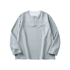 Half Long-sleeve Zipper T-shirt Men's Autumn High-grade Contrast Color Loose Crew Neck Top