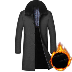 Middle-aged men's coat long men's large fur collar plus velvet quilted thick wool windbreaker