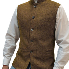 Zhongshan Collar Herringbone Pattern Vest Man