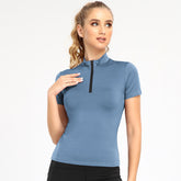 Women's Short-sleeved Yoga Clothes Half Zipped Stand Collar Top