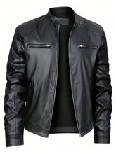 Men's Stand-up Collar Leather Jacket Business Casual Jacket