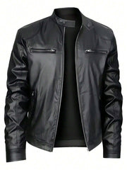 Men's Stand-up Collar Leather Jacket Business Casual Jacket