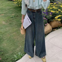 Large Wide-leg Jeans For Women, Loose Pear-shaped Retro Straight Trousers, Covering The Flesh, Versatile Autumn High Waist Mopping Pants