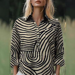 Fashion All-matching Printed Casual Half-open Lapel Shirt