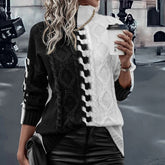 Fashion Color Contrast Black And White Splicing Knitwear Top