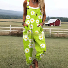 Women's Printed Pocket Wide Leg One-piece Trousers