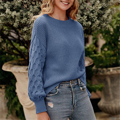 Women's Fashion Lantern Sleeve Knitted Solid Color Top