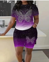 Women's Large Butterfly Pattern Two Piece Set