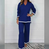 Autumn And Winter Temperament Leisure Solid Color Knitted Long Sleeve Trousers Suit