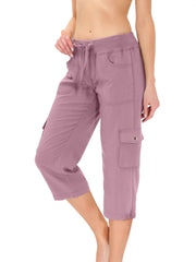 Women's Solid Color Drawstring Fitness Running Cropped Pants