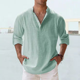 Men's Linen Stand-up Collar Long Sleeve T-shirt Loose Undershirt