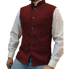 Zhongshan Collar Herringbone Pattern Vest Man