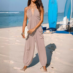 Back Lace-up Wide Leg Beam Foot Length Jumpsuit
