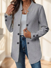 Elegant Plus Size Women'S Casual Knit Polyester Jacket With Double Button Detail And Decorative Pockets