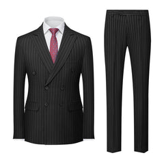 Men's Striped Suit Double-row Two-button Trousers Suit