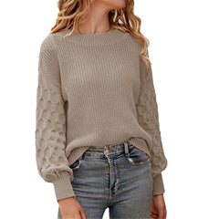 Women's Fashion Lantern Sleeve Knitted Solid Color Top