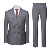 Men's Striped Suit Double-row Two-button Trousers Suit