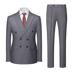 Men's Striped Suit Double-row Two-button Trousers Suit