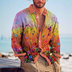 Color Matching Bamboo Linen Printed Men's Shirt