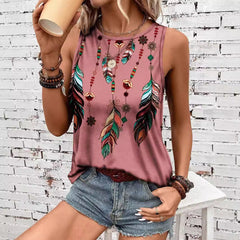 Women's Feather Print Vest Summer Print