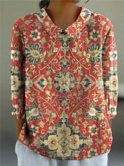 Printed Loose Casual Women's Lapel T-shirt