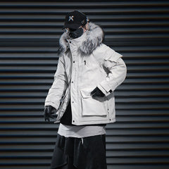 Mechanical Style Big Fur Collar Hooded Casual With Big Pockets Cotton-padded Jacket