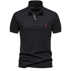 Deer Embroidered Men's T-shirt Solid Color Polo Collar Basic Style Short-sleeved Shirt Men