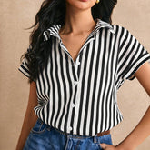 Chemise Rayures Manches Chauve-Souris Bouton