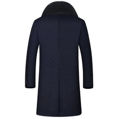 Middle-aged men's coat long men's large fur collar plus velvet quilted thick wool windbreaker