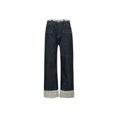 Striped Wide-leg Jeans For Women, Cuffed, High-end Design, Loose High-waist Straight