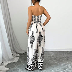 Women's Wide-leg Slim Fit Tied Printed Jumpsuit