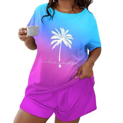 Love Patch Short Sleeve Pajamas Leopard Print Shorts Two-piece Suit