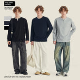 Half Long-sleeve Zipper T-shirt Men's Autumn High-grade Contrast Color Loose Crew Neck Top