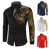Men's Fashion Bronze Print Long Sleeve Lapel Shirt