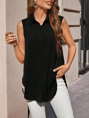 Clasi Solid Button Front Sleeveless Blouse,Sleeveless Tops