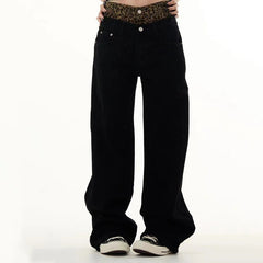 Leopard Print Stitching Waist Head Niche Design Trousers
