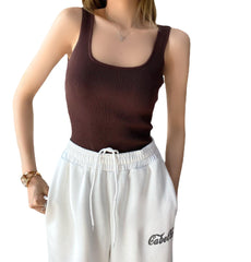 Women's Fashion Square Collar Vest Knitted Jumpsuit