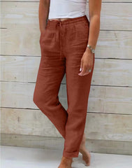 Summer Elastic Waist Solid Color Cotton Linen Wide Leg Pants Loose Pants Women's Clothing