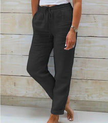 Summer Elastic Waist Solid Color Cotton Linen Wide Leg Pants Loose Pants Women's Clothing