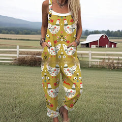 Women's Printed Pocket Wide Leg One-piece Trousers