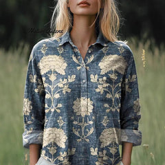 Fashion All-matching Printed Casual Half-open Lapel Shirt