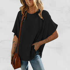 Women's Solid Color Knitted T-shirt Loose Casual Pullover