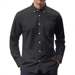 Solid Color Oxford Long Sleeve Button Shirt