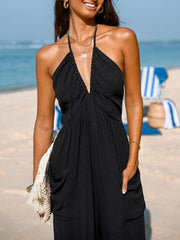 Back Lace-up Wide Leg Beam Foot Length Jumpsuit